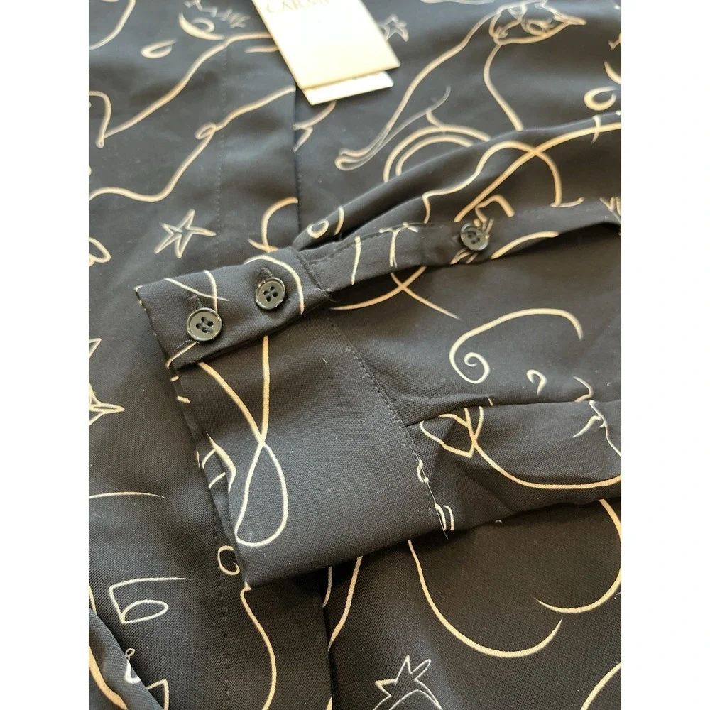 Carmen Marc Valvo Women's Size M Button Up Shirt‎ Top NWT Faces Silhouettes Cats